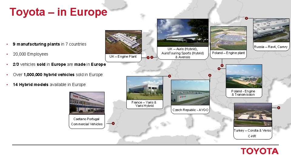 Toyota – in Europe • 9 manufacturing plants in 7 countries • 20, 000