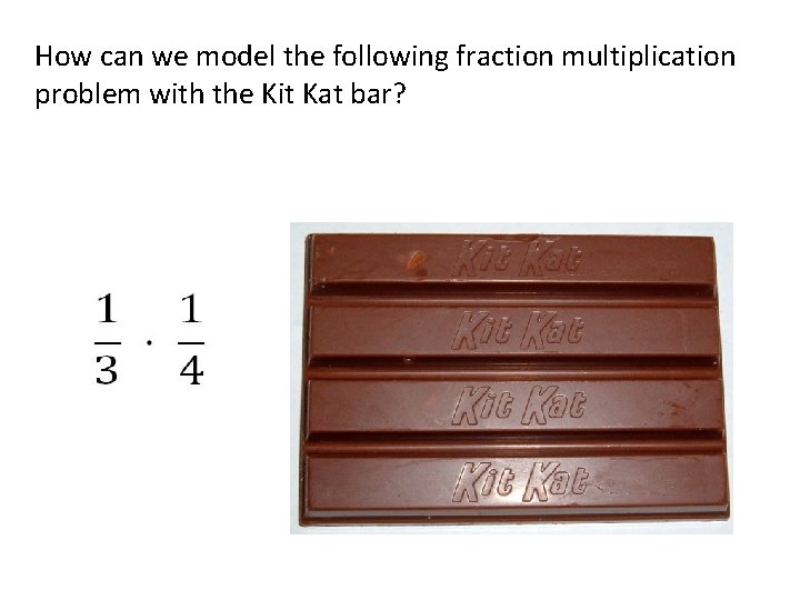 How can we model the following fraction multiplication problem with the Kit Kat bar?