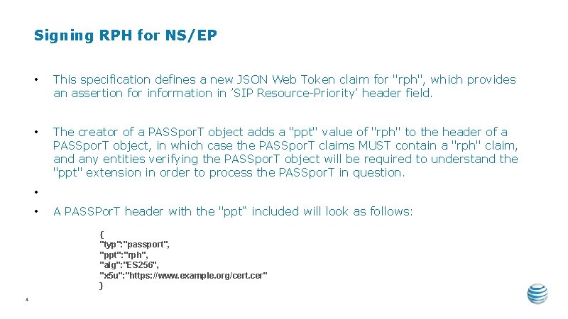 Signing RPH for NS/EP • This specification defines a new JSON Web Token claim