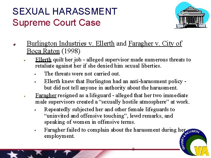 SEXUAL HARASSMENT Supreme Court Case Burlington Industries v. Ellerth and Faragher v. City of SEXUAL HARASSMENT Supreme Court Case Burlington Industries v. Ellerth and Faragher v. City of