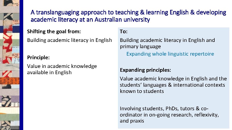 A translanguaging approach to teaching & learning English & developing academic literacy at an