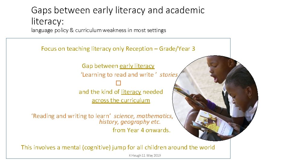 Gaps between early literacy and academic literacy: language policy & curriculum weakness in most