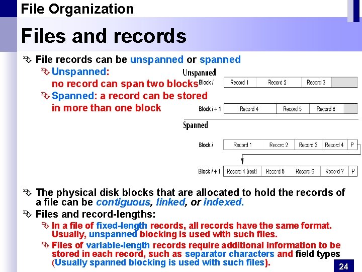 File Organization Files and records Ê File records can be unspanned or spanned Ê