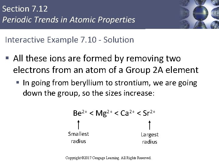 Section 7. 12 Periodic Trends in Atomic Properties Interactive Example 7. 10 - Solution