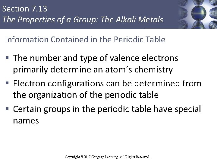 Section 7. 13 The Properties of a Group: The Alkali Metals Information Contained in