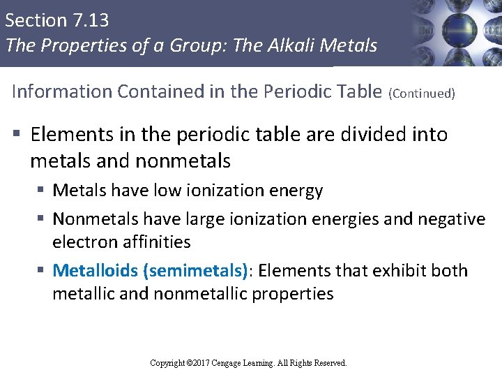 Section 7. 13 The Properties of a Group: The Alkali Metals Information Contained in