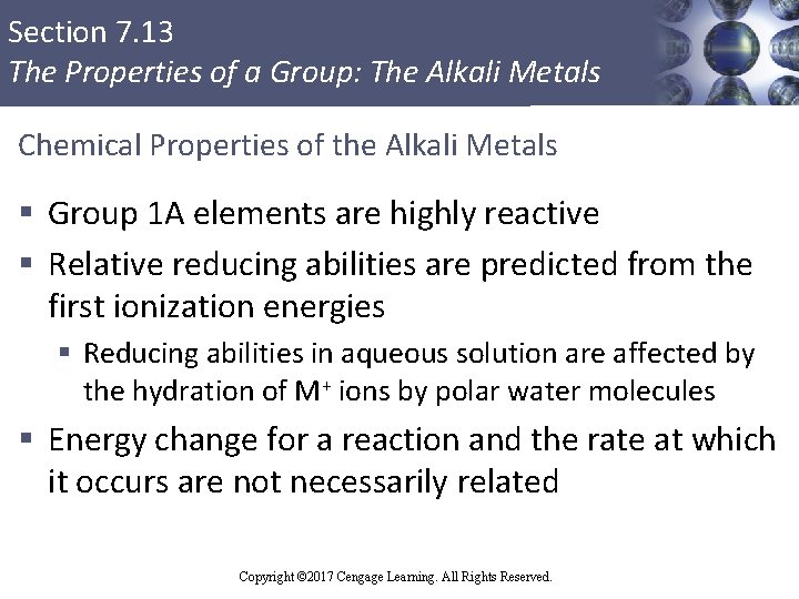 Section 7. 13 The Properties of a Group: The Alkali Metals Chemical Properties of