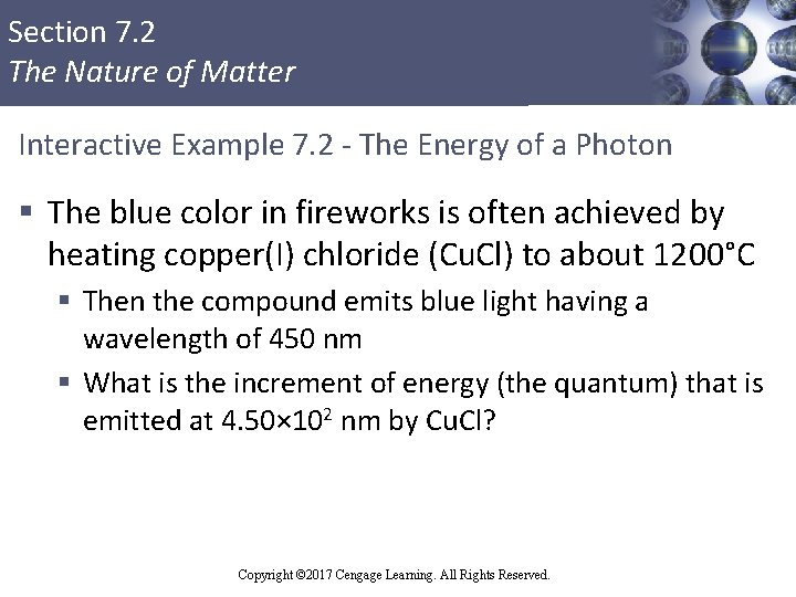 Section 7. 2 The Nature of Matter Interactive Example 7. 2 - The Energy