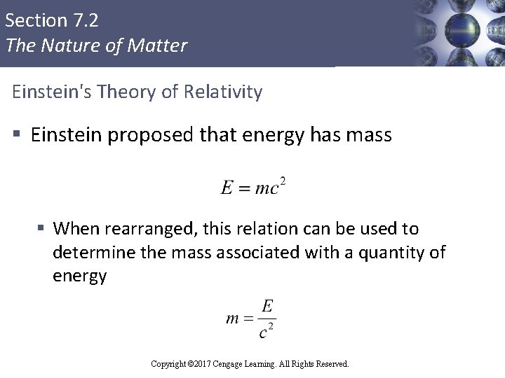 Section 7. 2 The Nature of Matter Einstein's Theory of Relativity § Einstein proposed