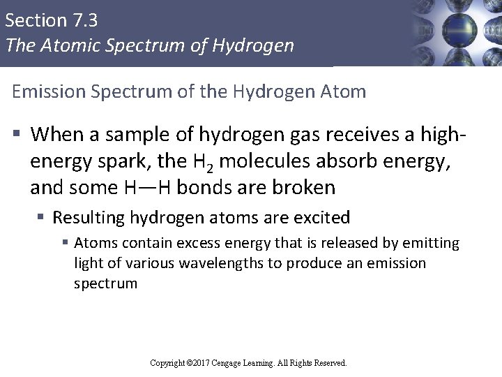 Section 7. 3 The Atomic Spectrum of Hydrogen Emission Spectrum of the Hydrogen Atom