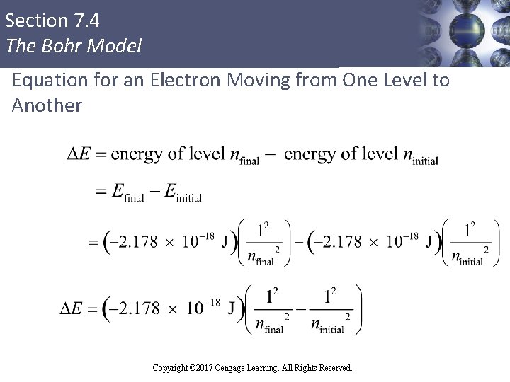 Section 7. 4 The Bohr Model Equation for an Electron Moving from One Level