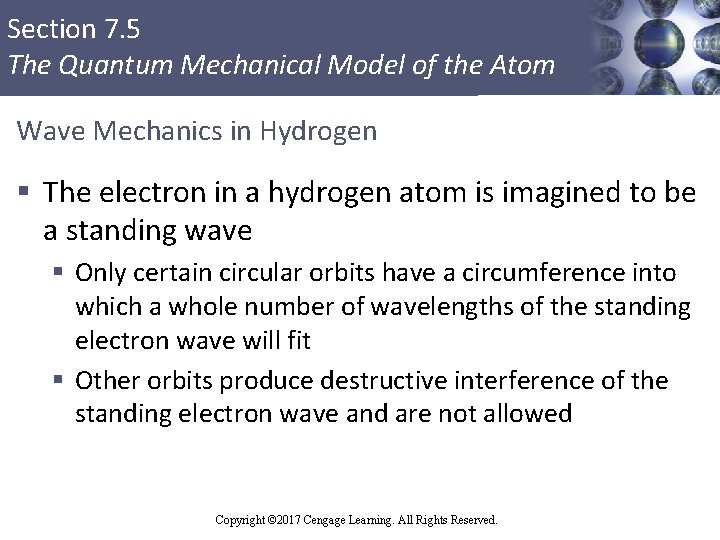 Section 7. 5 The Quantum Mechanical Model of the Atom Wave Mechanics in Hydrogen