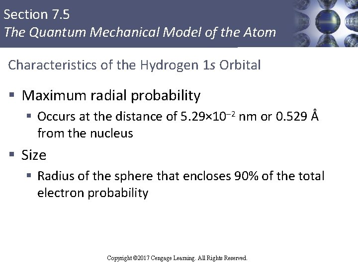 Section 7. 5 The Quantum Mechanical Model of the Atom Characteristics of the Hydrogen