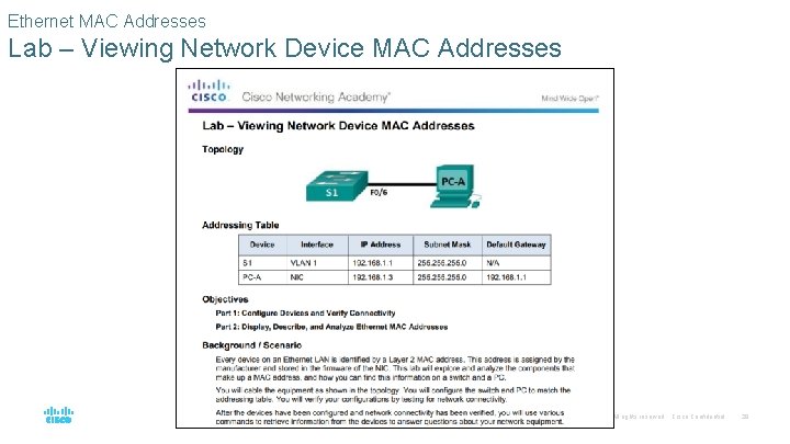 Ethernet MAC Addresses Lab – Viewing Network Device MAC Addresses © 2016 Cisco and/or