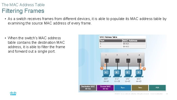 The MAC Address Table Filtering Frames § As a switch receives frames from different