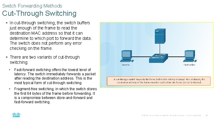 Switch Forwarding Methods Cut-Through Switching § In cut-through switching, the switch buffers just enough