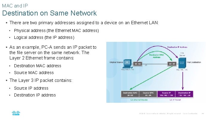 MAC and IP Destination on Same Network § There are two primary addresses assigned