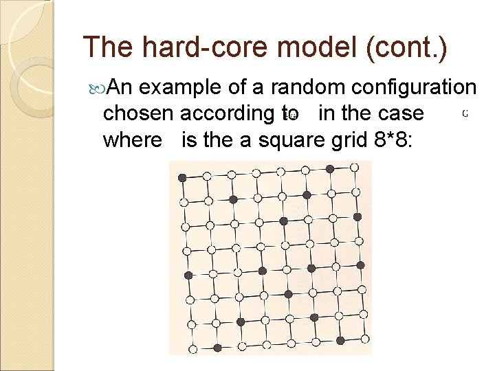 The hard-core model (cont. ) An example of a random configuration chosen according to