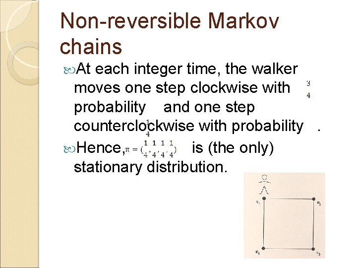 Non-reversible Markov chains At each integer time, the walker moves one step clockwise with