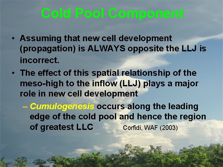 Cold Pool Component • Assuming that new cell development (propagation) is ALWAYS opposite the