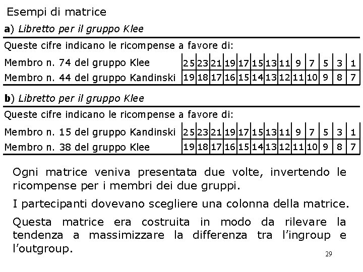 Esempi di matrice a) Libretto per il gruppo Klee Queste cifre indicano le ricompense Esempi di matrice a) Libretto per il gruppo Klee Queste cifre indicano le ricompense