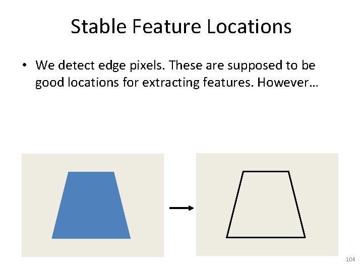 Stable Feature Locations • We detect edge pixels. These are supposed to be good