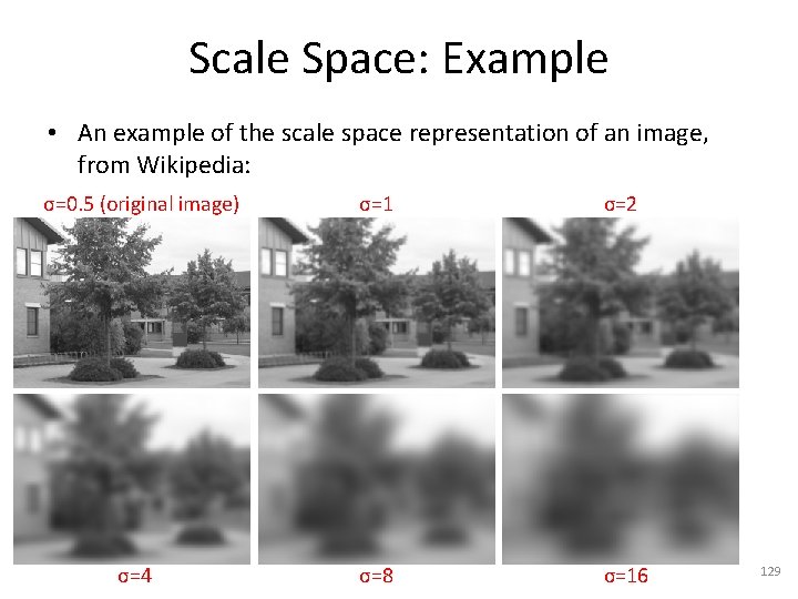 Scale Space: Example • An example of the scale space representation of an image,