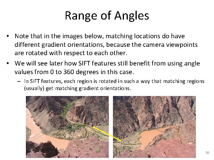 Range of Angles • Note that in the images below, matching locations do have