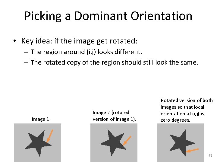 Picking a Dominant Orientation • Key idea: if the image get rotated: – The