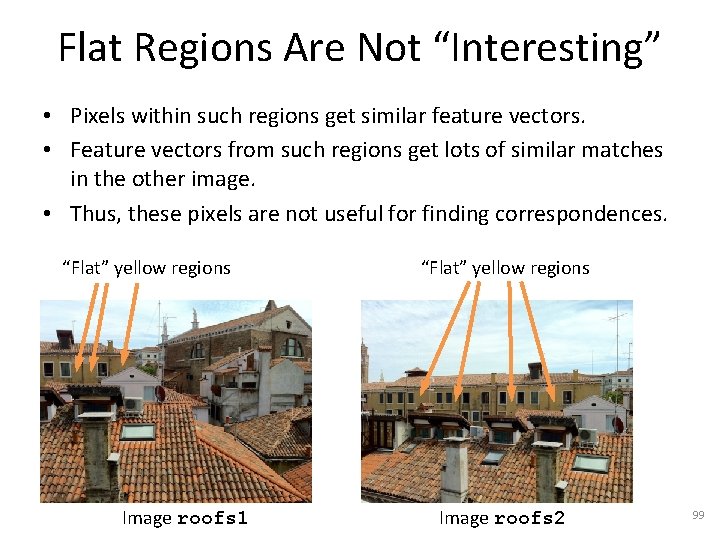 Flat Regions Are Not “Interesting” • Pixels within such regions get similar feature vectors.