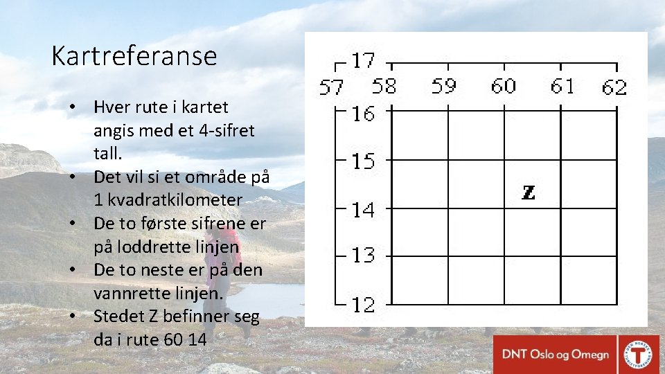 Kartreferanse • Hver rute i kartet angis med et 4 -sifret tall. • Det