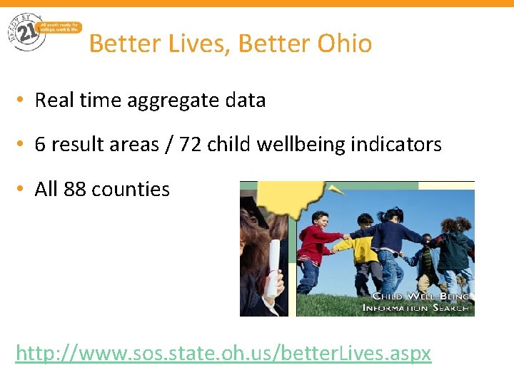 Better Lives, Better Ohio • Real time aggregate data • 6 result areas /