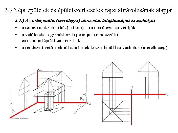 3. ) Népi épületek és épületszerkezetek rajzi ábrázolásának alapjai 3. 1. ) Az ortogonális