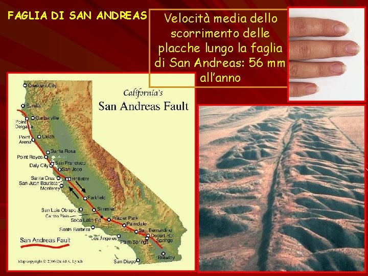 FAGLIA DI SAN ANDREAS Velocità media dello scorrimento delle placche lungo la faglia di