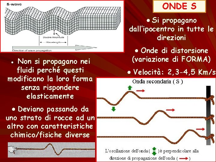 ONDE S ● Si propagano dall’ipocentro in tutte le direzioni ● Non si propagano