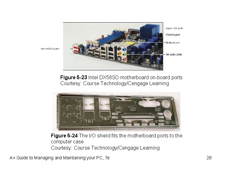 Figure 5 -23 Intel DX 58 SO motherboard on-board ports Courtesy: Course Technology/Cengage Learning