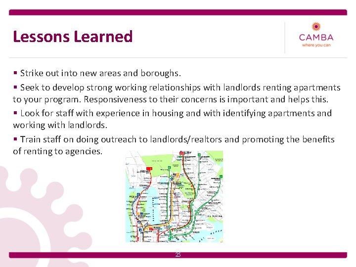 Lessons Learned § Strike out into new areas and boroughs. § Seek to develop