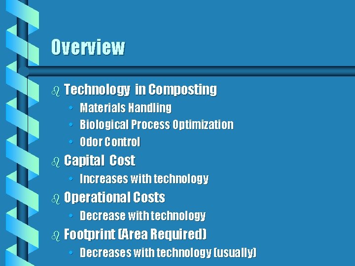 Overview b Technology • • • in Composting Materials Handling Biological Process Optimization Odor