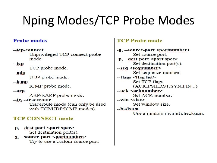 Nping Modes/TCP Probe Modes 