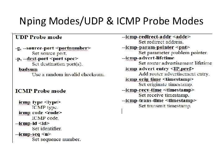 Nping Modes/UDP & ICMP Probe Modes 