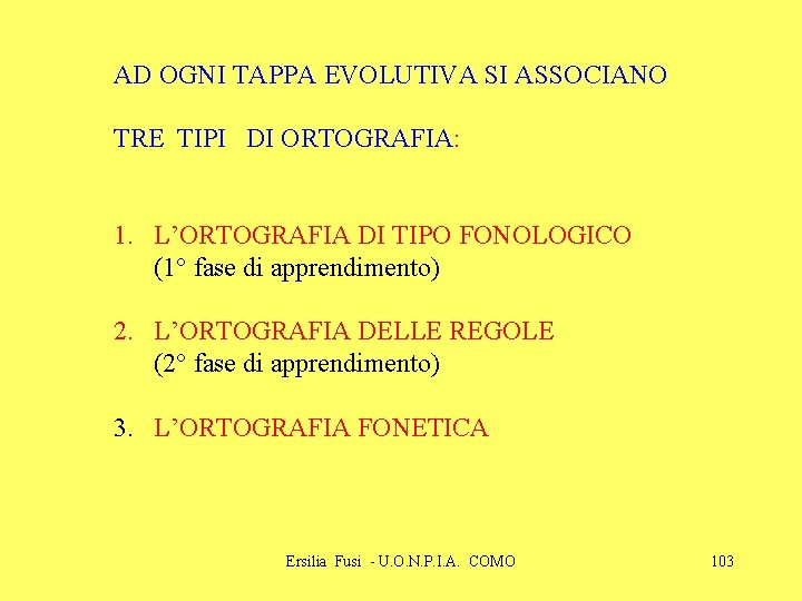 AD OGNI TAPPA EVOLUTIVA SI ASSOCIANO TRE TIPI DI ORTOGRAFIA: 1. L’ORTOGRAFIA DI TIPO