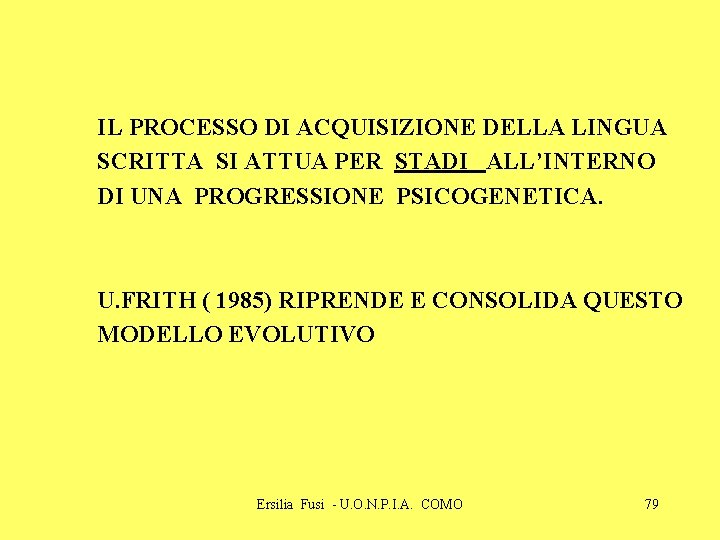 IL PROCESSO DI ACQUISIZIONE DELLA LINGUA SCRITTA SI ATTUA PER STADI ALL’INTERNO DI UNA