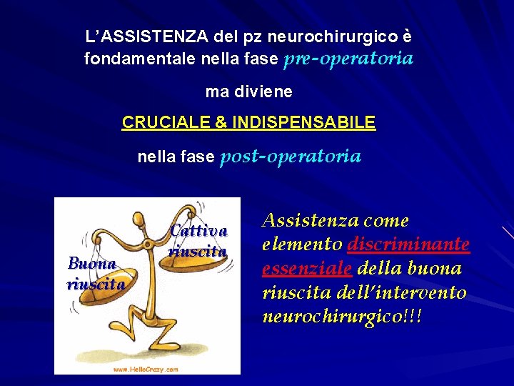 L’ASSISTENZA del pz neurochirurgico è fondamentale nella fase pre-operatoria ma diviene CRUCIALE & INDISPENSABILE