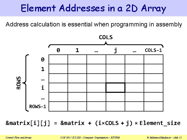 Element Addresses in a 2 D Array Address calculation is essential when programming in Element Addresses in a 2 D Array Address calculation is essential when programming in