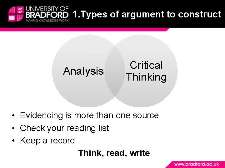 1. Types of argument to construct Analysis Critical Thinking • Evidencing is more than