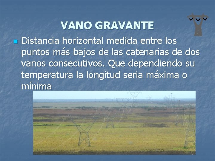 VANO GRAVANTE n Distancia horizontal medida entre los puntos más bajos de las catenarias