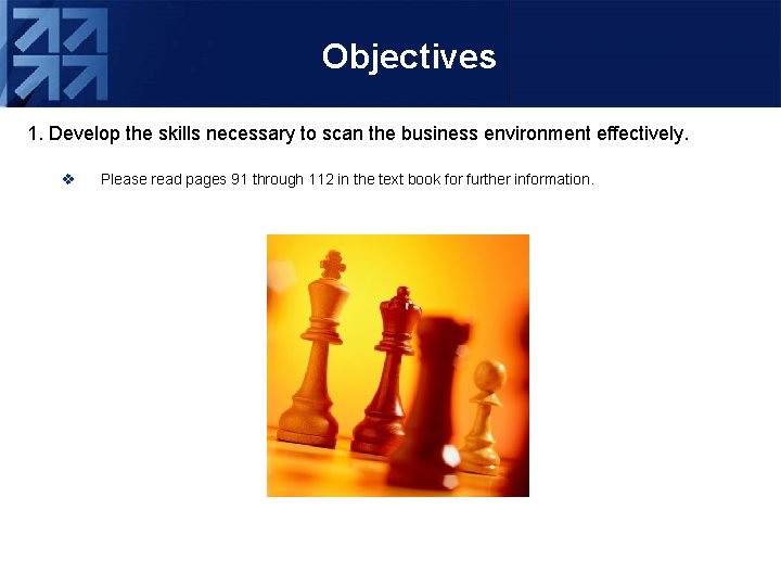 Objectives 1. Develop the skills necessary to scan the business environment effectively. v Please