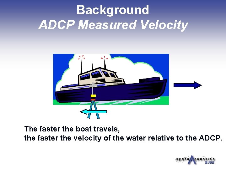 Background ADCP Measured Velocity The faster the boat travels, the faster the velocity of