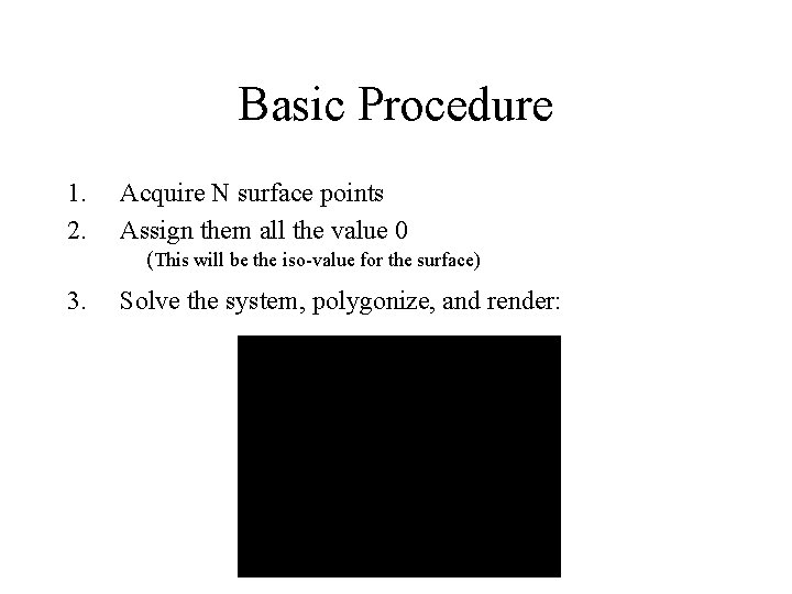 Basic Procedure 1. 2. Acquire N surface points Assign them all the value 0