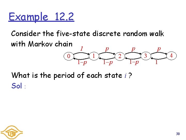 Example 12. 2 Consider the five-state discrete random walk with Markov chain 0 1